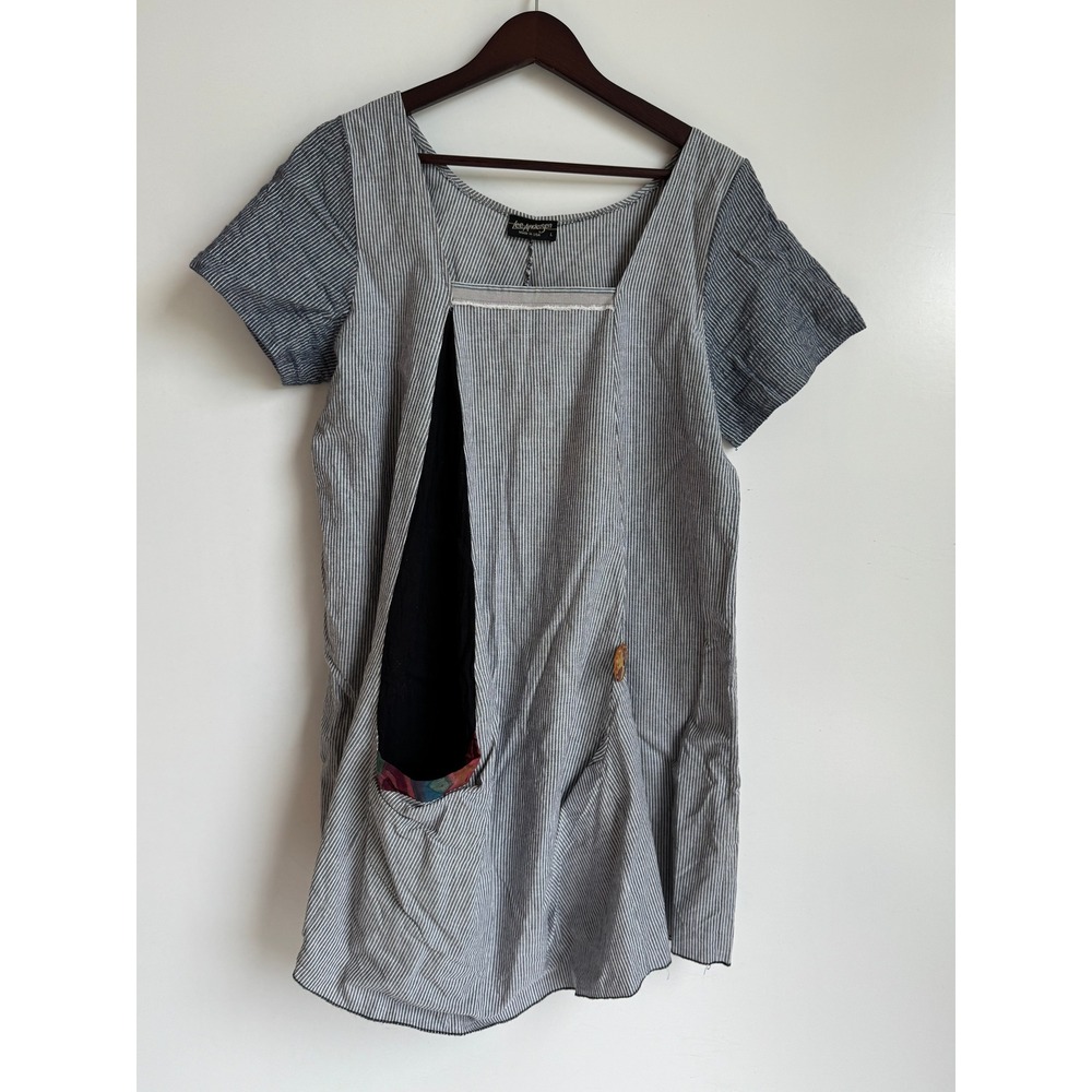 Lee Andersen Vintage Art to Wear Dress Striped Asymmetrical Avant Garde Grey L
